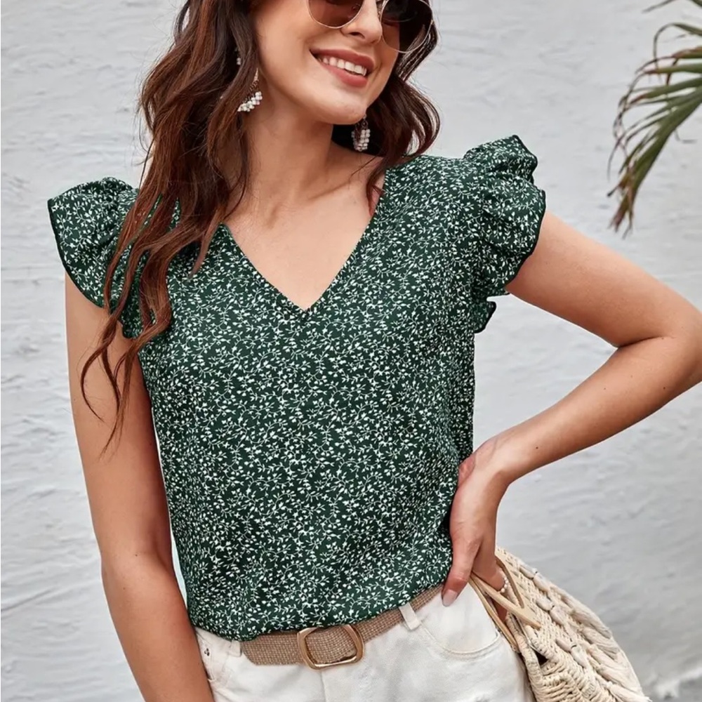 Green Floral Women's Top